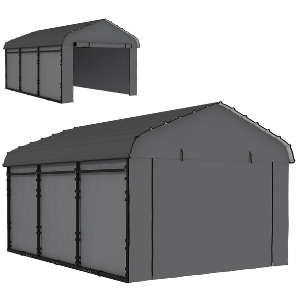 10' x 15' Heavy Duty Metal Carport, Waterproof Garage Car Canopy Shelter with Galvanized Metal Roof and Removable Sidewalls for Cars, Boats, Tractors, Dark Gray