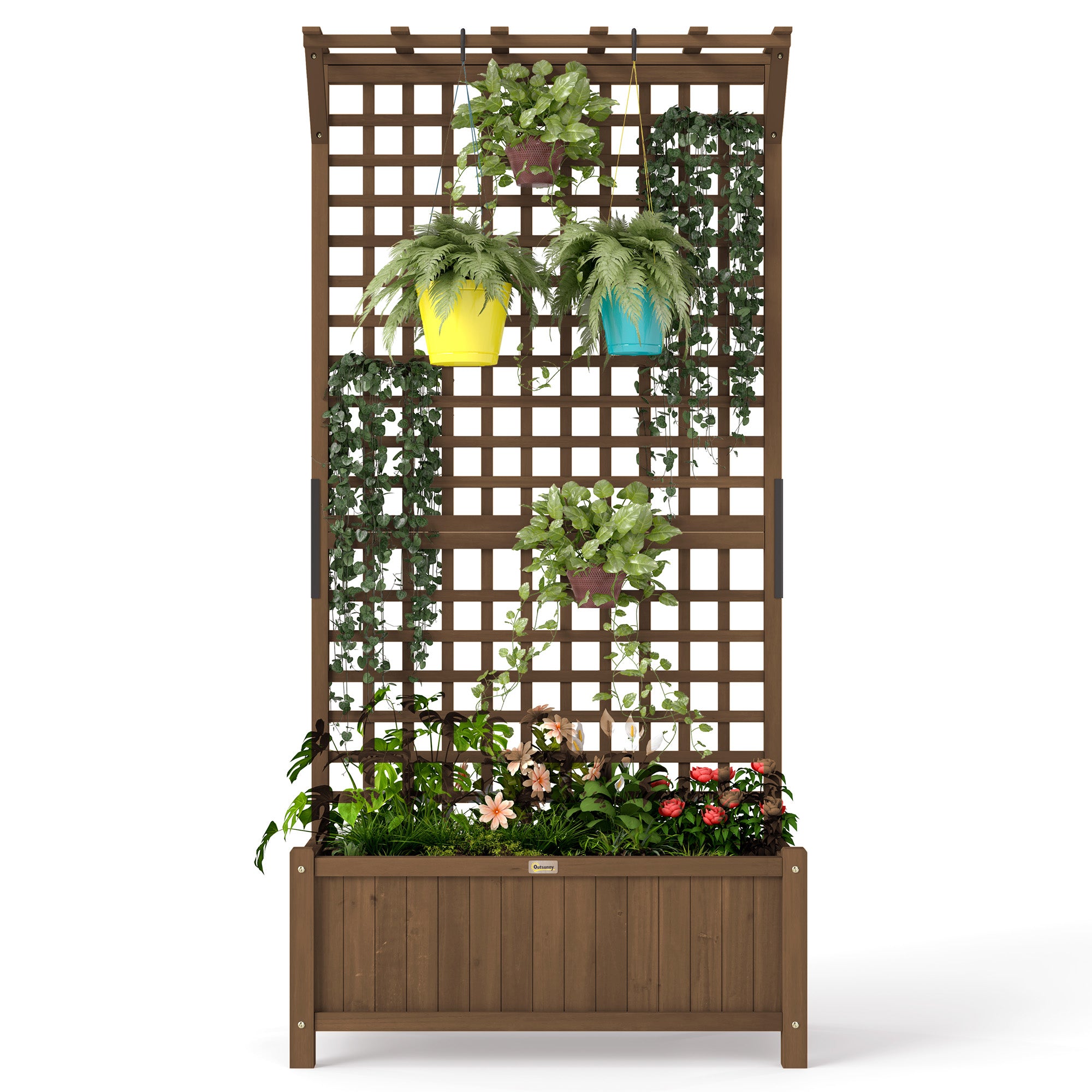 planter for vines indoor Outsunny Raised Garden Bed, Wood Planter with Trellis for Vine Climbing, Privacy Screen Planter Box to Grow Vegetables, Herbs, and Flowers for B