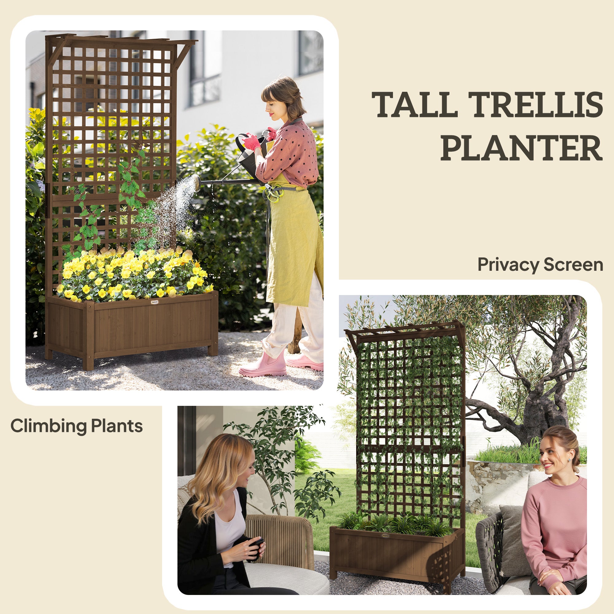 trellis plants for privacy Outsunny Raised Garden Bed, Wood Planter with Trellis for Vine Climbing, Privacy Screen Planter Box to Grow Vegetables, Herbs, and Flowers for B
