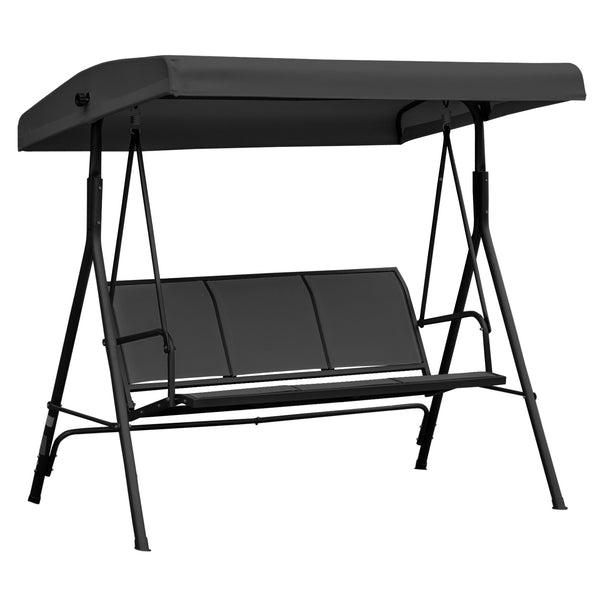 3 Seater Swing Chair, Garden Swing Bench with Canopy, Breathable Mesh Seat and Heavy Duty Steel Frame for Patio, Yard, Black
