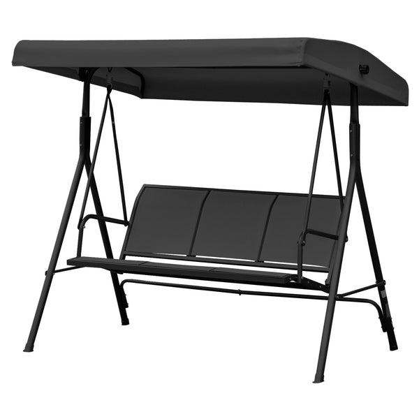 3 Seater Swing Chair, Garden Swing Bench with Canopy, Breathable Mesh Seat and Heavy Duty Steel Frame for Patio, Yard, Black