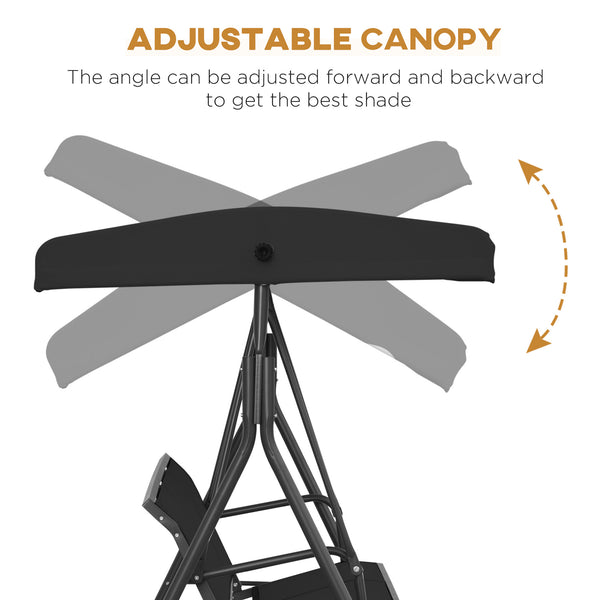 3 Seater Swing Chair, Garden Swing Bench with Canopy, Breathable Mesh Seat and Heavy Duty Steel Frame for Patio, Yard, Black