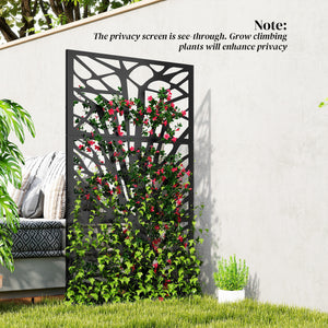 Metal Outdoor Privacy Screen, 72" x 38" Freestanding Outdoor Divider, Wall-Mounted Decorative Panel with Trunk Cut-out Design for Garden Patio Backyard, Black