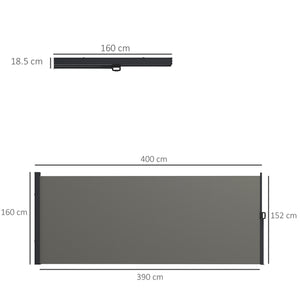 Retractable Side Awning, Garden Privacy Screen Divider, Full Cassette Wind Breaker for Hot Tub, Balcony, Terrace, Pool, 400 x 160cm, Dark Grey