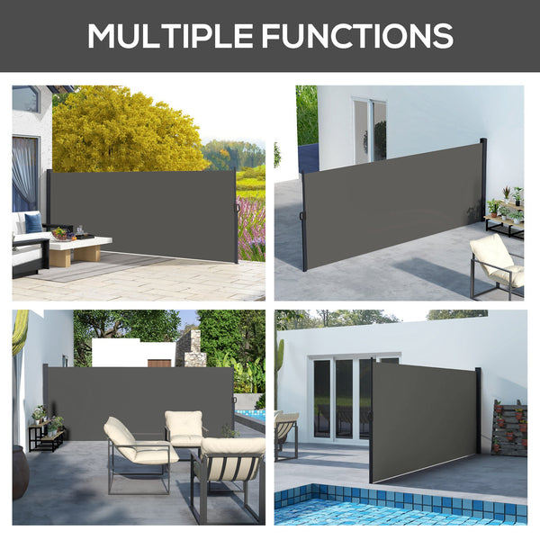 Retractable Side Awning, Garden Privacy Screen Divider, Full Cassette Wind Breaker for Hot Tub, Balcony, Terrace, Pool, 400 x 160cm, Dark Grey
