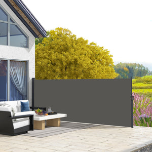 Retractable Side Awning, Garden Privacy Screen Divider, Full Cassette Wind Breaker for Hot Tub, Balcony, Terrace, Pool, 400 x 160cm, Dark Grey