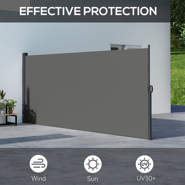 Retractable Side Awning, Garden Privacy Screen Divider, Full Cassette Wind Breaker for Hot Tub, Balcony, Terrace, Pool, 400 x 160cm, Dark Grey