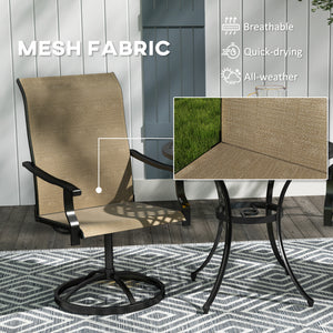 Outdoor Patio Swivel Chairs Set of 2, High Back Patio Dining Chairs with All-Weather Mesh Fabric and Metal Frame for Backyard, Lawn, Porch or Garden, Brown