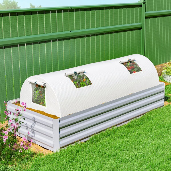 7' x 3' x 2' Portable Mini Greenhouse, Tunnel Growing Tent Plants Flower Warm House with 5 Mesh Windows and Steel Frame, for Garden, Patio, Backyard, White