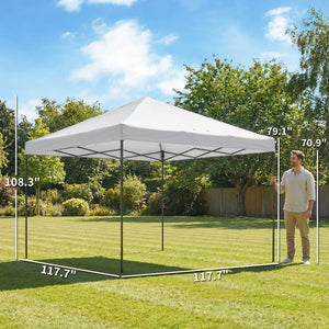 10 x 10 ft Pop Up Canopy Tent with One Push Setup, Easy Setup Outdoor Portable Instant Canopy Shelter with Wheeled Carry Bag, Sandbags, Adjustable Height for Parties, Events, White