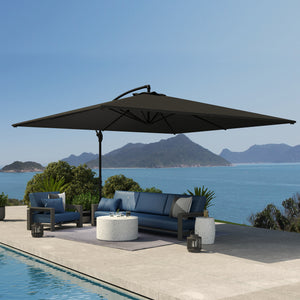 Rectangular Cantilever Parasol 111" x 150.4", Outdoor Garden Umbrella with Crank, Cross Base, Adjustable Tilt, 360° Rotation, UV Protection UPF50+, Grey
