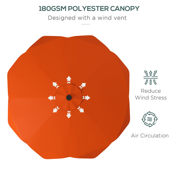 3(m) Garden Parasol Umbrella with 32 Solar LED Lights and Tilt, Outdoor Market Table Umbrella Sun Shade Canopy with Crank, 8 Ribs, Orange
