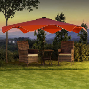 3(m) Garden Parasol Umbrella with 32 Solar LED Lights and Tilt, Outdoor Market Table Umbrella Sun Shade Canopy with Crank, 8 Ribs, Orange