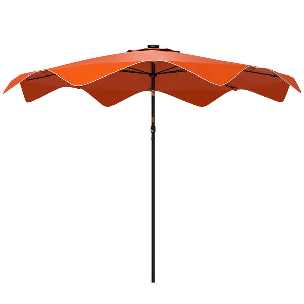 3(m) Garden Parasol Umbrella with 32 Solar LED Lights and Tilt, Outdoor Market Table Umbrella Sun Shade Canopy with Crank, 8 Ribs, Orange