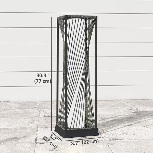 Rattan Solar Floor Lamp, Solar Powered Outdoor Lamp with Auto On/Off LED Lights, IP44 Waterproof, Decorative Outdoor Lantern for Patio, Porch, Pathway, Grey
