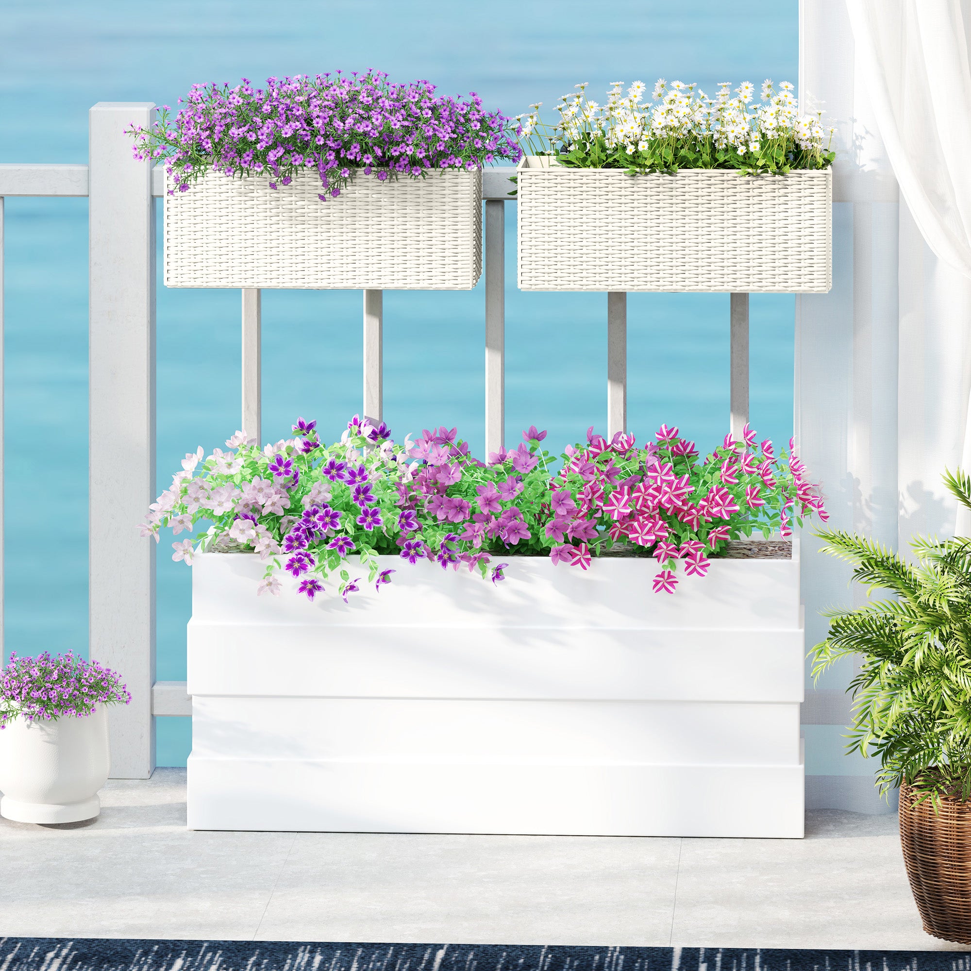 hanging fence planter boxes Outsunny Self-Watering Railing Planter Boxes for Balcony & Garden