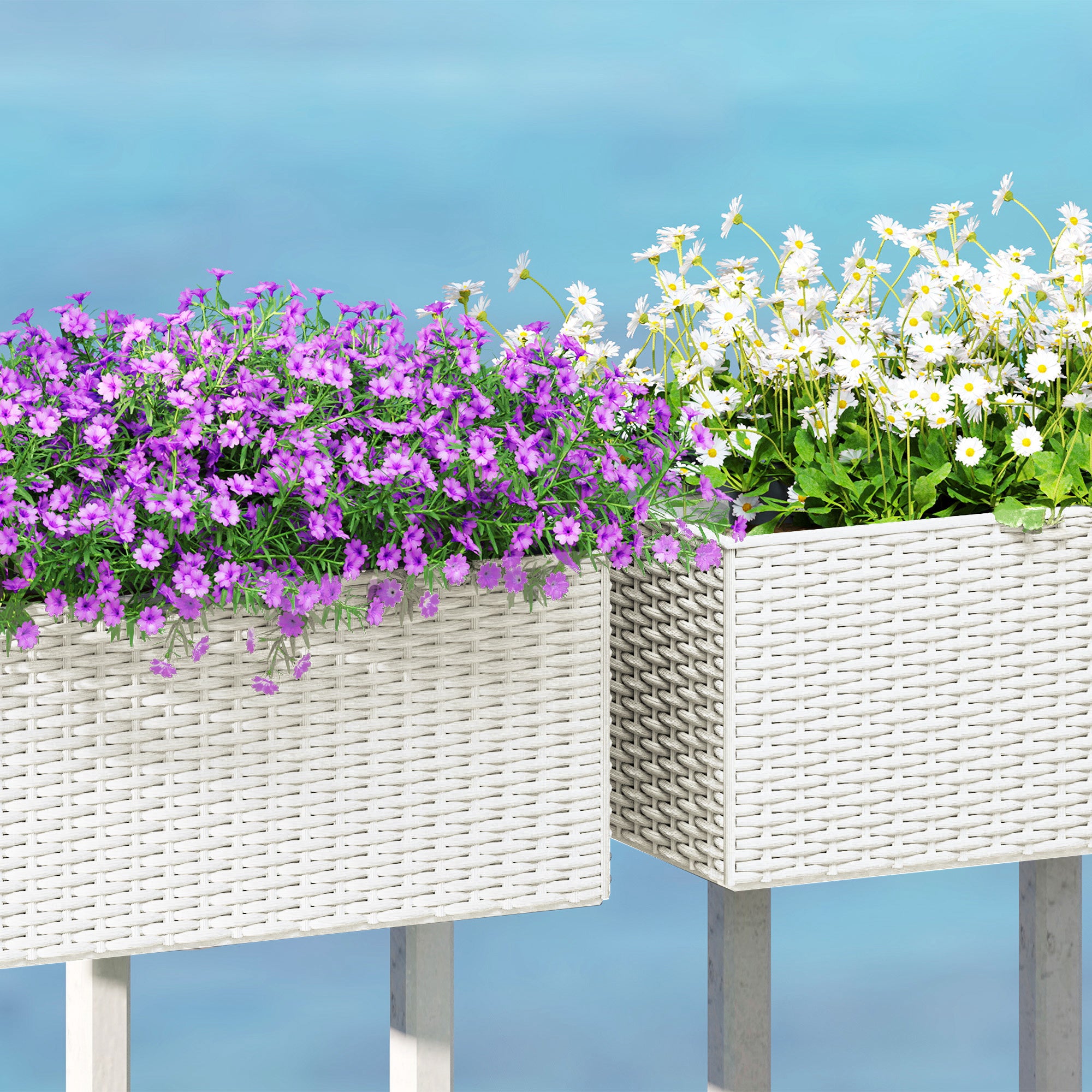 self watering rail planter boxes Outsunny Self-Watering Railing Planter Boxes for Balcony & Garden