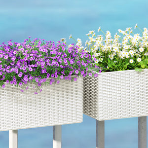 Outsunny Railing Planter Box (2 Pack, 20 Inch), Self-Watering Hanging Flower Pots with Hooks for Fence, Balcony, Garden, Patio, Rattan Look, White