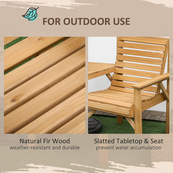 Wooden Garden Love Seat, 2 Seater Jack & Jill Companion Seat with Coffee Table and Parasol Hole, Partner Bench, Table and Chairs Set, Outdoor Furniture for Garden, Balcony, Patio, Brown