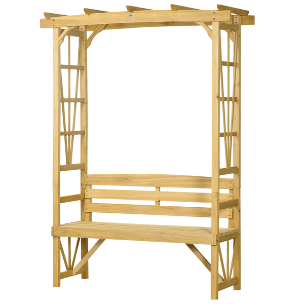 Patio Arch Pergola with Natural Wooden Bench, Ergonomic Outdoor Bench for Vines/Climbing Plants, for Backyard & Outdoor Space, Light Brown
