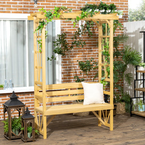 Patio Arch Pergola with Natural Wooden Bench, Ergonomic Outdoor Bench for Vines/Climbing Plants, for Backyard & Outdoor Space, Light Brown