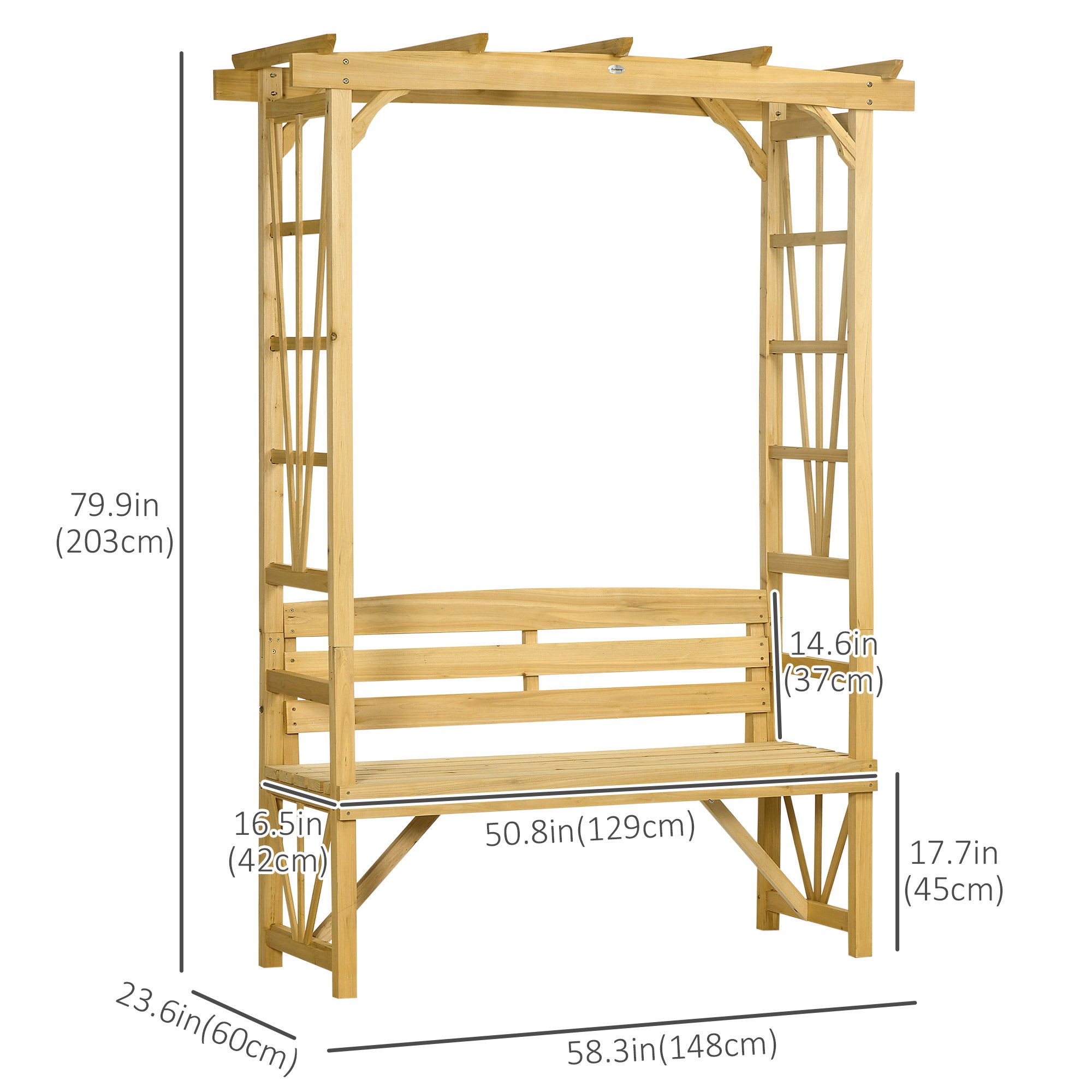wooden bench trellis Outsunny 79.9" Patio Wooden Bench, Outdoor Garden Bench for Vines/Climbing Plants, Light Brown