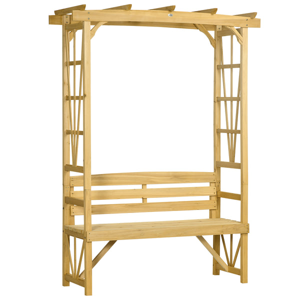 Patio Arch Pergola with Natural Wooden Bench, Ergonomic Outdoor Bench for Vines/Climbing Plants, for Backyard & Outdoor Space, Light Brown