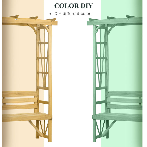 Patio Arch Pergola with Natural Wooden Bench, Ergonomic Outdoor Bench for Vines/Climbing Plants, for Backyard & Outdoor Space, Light Brown