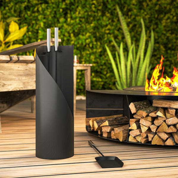 4 Pieces Fireplace Companion Set, Metal Fireplace Accessories Fireside Companion Set with Broom, Shovel, Poker and Bucket, Silver