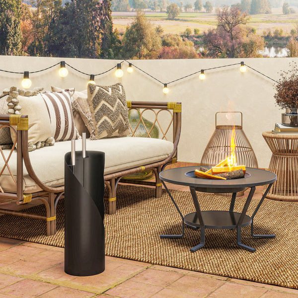 4 Pieces Fireplace Companion Set, Metal Fireplace Accessories Fireside Companion Set with Broom, Shovel, Poker and Bucket, Silver