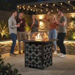 Square Propane Gas Fire Pit Table,12 KW Firepit Outdoor Patio Heater with Proof Net and Glass Wind Guard, Lava Rocks, Gas Tank Holder, Outdoor Firepits for Garden Patio, Black