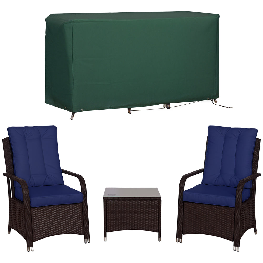 3 Pieces Rattan Bistro Set with Furniture Cover, Wicker Garden Furniture Set, Glass Top Coffee Table and Chairs with Cushions for Outdoor, Patio, Balcony, Dark Blue