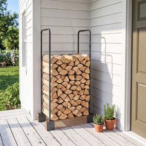 DIY Firewood Rack with Customisable Width, Heavy Duty Steel Log Store Indoors, Outdoor Log Storage Bracket Holder, Black