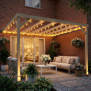 3 x 3 m Lean-To Wooden Pergola Kit, Decorative Garden Gazebo with Stable Structure and Concrete Anchors, Grape Trellis for Climbing Vines, Flowers, Garden Patio, Light Brown