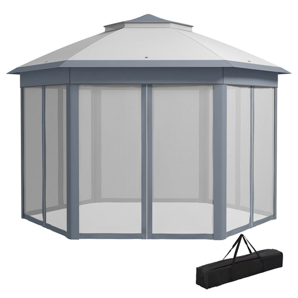 13' x 13' Pop Up Gazebo, Hexagonal Canopy Shelter with 6 Zippered Mesh Netting, Event Tent with Strong Steel Frame for Patio Backyard Garden Wedding Party, Gray