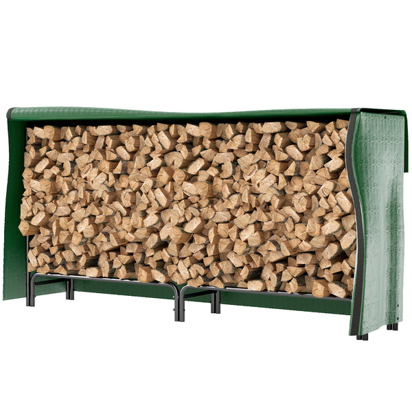 6.6 ft Firewood Rack with Waterproof Cover, Heavy Duty Metal Log Store Indoors with Steel Chains, Log Storage Holder for Outdoor Indoor Fireplace, Dark Green