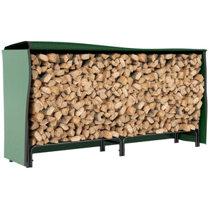 6.6 ft Firewood Rack with Waterproof Cover, Heavy Duty Metal Log Store Indoors with Steel Chains, Log Storage Holder for Outdoor Indoor Fireplace, Dark Green