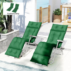 Sun Lounger Cushions Only, 190x56x10cm Garden Lounge Chair Cushions Set of 2, UPF20+ 220gsm Fabric, Thick Sunbed Replacement Pads with 6 Ties, Green