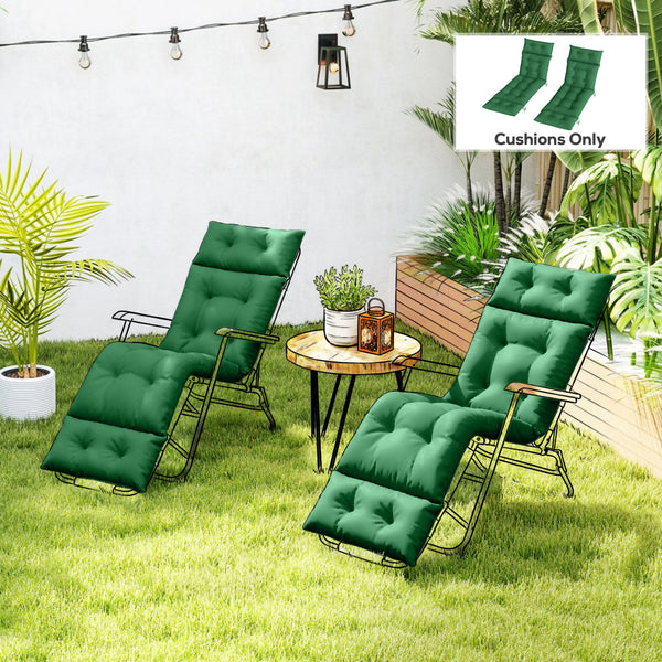 Sun Lounger Cushions Only, 190x56x10cm Garden Lounge Chair Cushions Set of 2, UPF20+ 220gsm Fabric, Thick Sunbed Replacement Pads with 6 Ties, Green