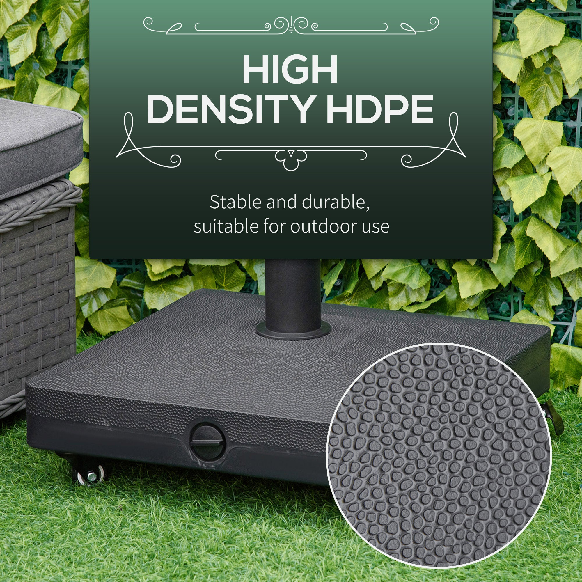 heavy duty patio umbrellas uk Outsunny 20kg Heavy Duty Garden Parasol Base Stand with Wheels, Sand or Water Can Be Filled, Black