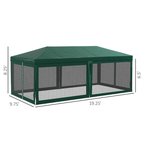 Outsunny 10' x 20' Party Tent, Outdoor Wedding Canopy & Gazebo with Removable Sidewalls, Shade Shelter for Events, BBQs, Green