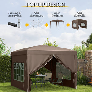 10'x10' Outdoor Pop Up Party Tent Gazebo Canopy with Carrying Bag (Coffee)
