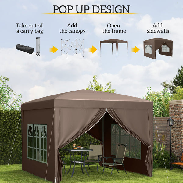 10'x10' Outdoor Pop Up Party Tent Gazebo Canopy with Carrying Bag (Coffee)