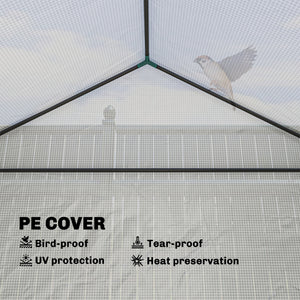 Greenhouse with Raised Garden Bed, 56" x 56" x 75" Galvanized Metal Planter Box with PE Cover, Roll Up Door and Windows, Outdoor Greenhouse for Flowers Vegetables, White