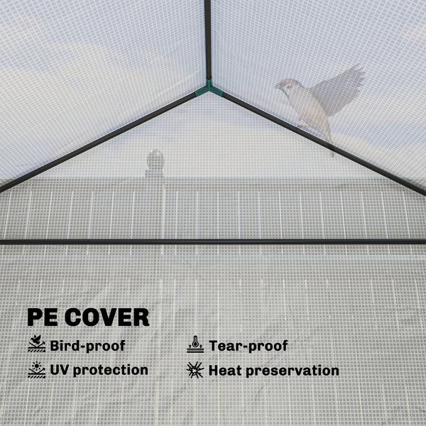 Greenhouse with Raised Garden Bed, 56" x 56" x 75" Galvanized Metal Planter Box with PE Cover, Roll Up Door and Windows, Outdoor Greenhouse for Flowers Vegetables, White