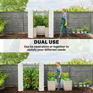 Greenhouse with Raised Garden Bed, 56" x 56" x 75" Galvanized Metal Planter Box with PE Cover, Roll Up Door and Windows, Outdoor Greenhouse for Flowers Vegetables, White