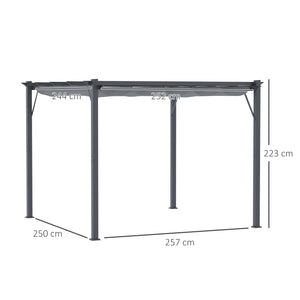 3 x 3(m) Pergola with Retractable Roof Canopy, Aluminium Frame Garden Gazebo Outdoor Sun Shade Shelter for Grill, Patio, Dark Grey