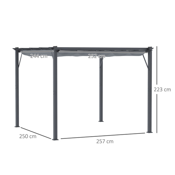 3 x 3(m) Pergola with Retractable Roof Canopy, Aluminium Frame Garden Gazebo Outdoor Sun Shade Shelter for Grill, Patio, Dark Grey