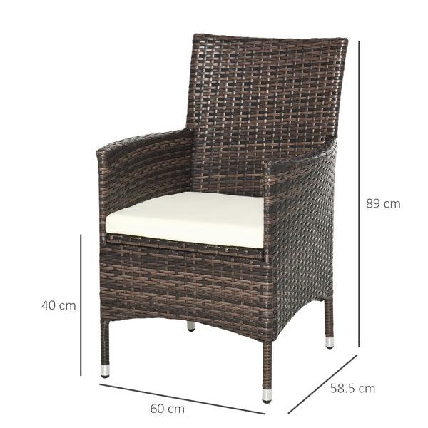 2 Pieces Outdoor PE Rattan Dining Chairs Set with Cushion, Garden Armchair with Armrests, High Backrest, Metal Frame Patio Wicker Furniture, Mixed Brown