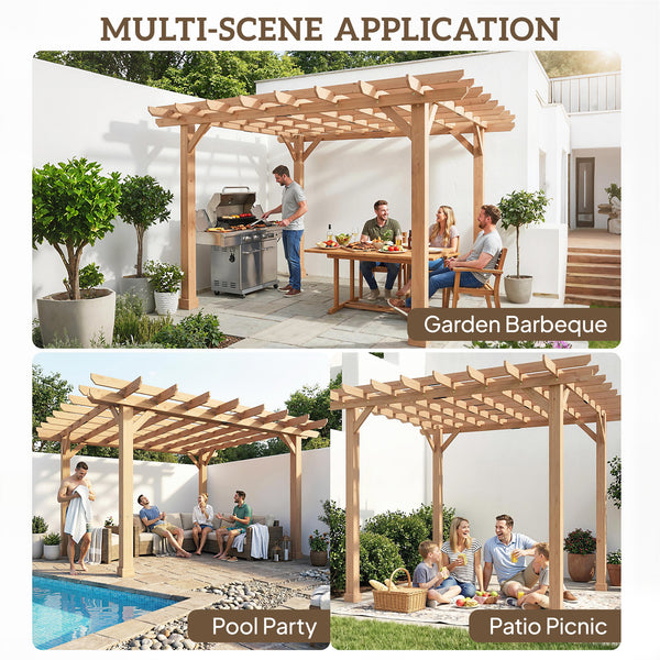 3.6 x 3.6m Graden Pergola Kit, Wooden Pergola Gazebo Grape Trellis with Stable Structure for Climbing Vines Flowers, Dark Brown